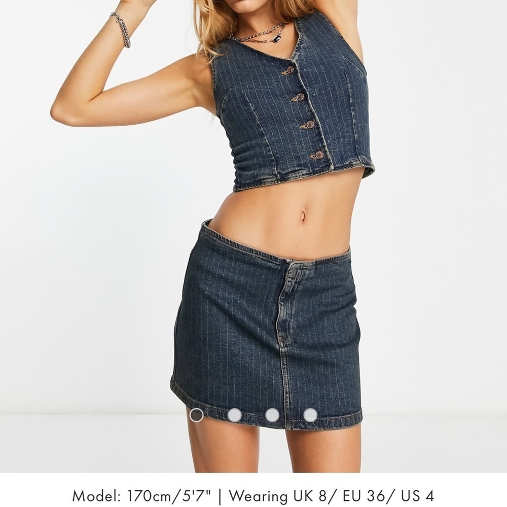 ASOS MICRO MINI DENIN SKIRT blue jeans size 12 missing the snap on the front - Picture 6 of 12
